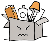 Illustration einer Box mit Dingen zum Aussortieren und Reduzieren
