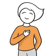 Illustration einer Person, die über die Ordnung, die sie geschaffen hat, zufrieden ist und strahlt